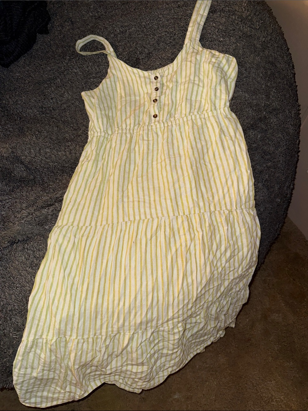 Women’s Sleeveless Yellow Striped Summer Dress with Button Front